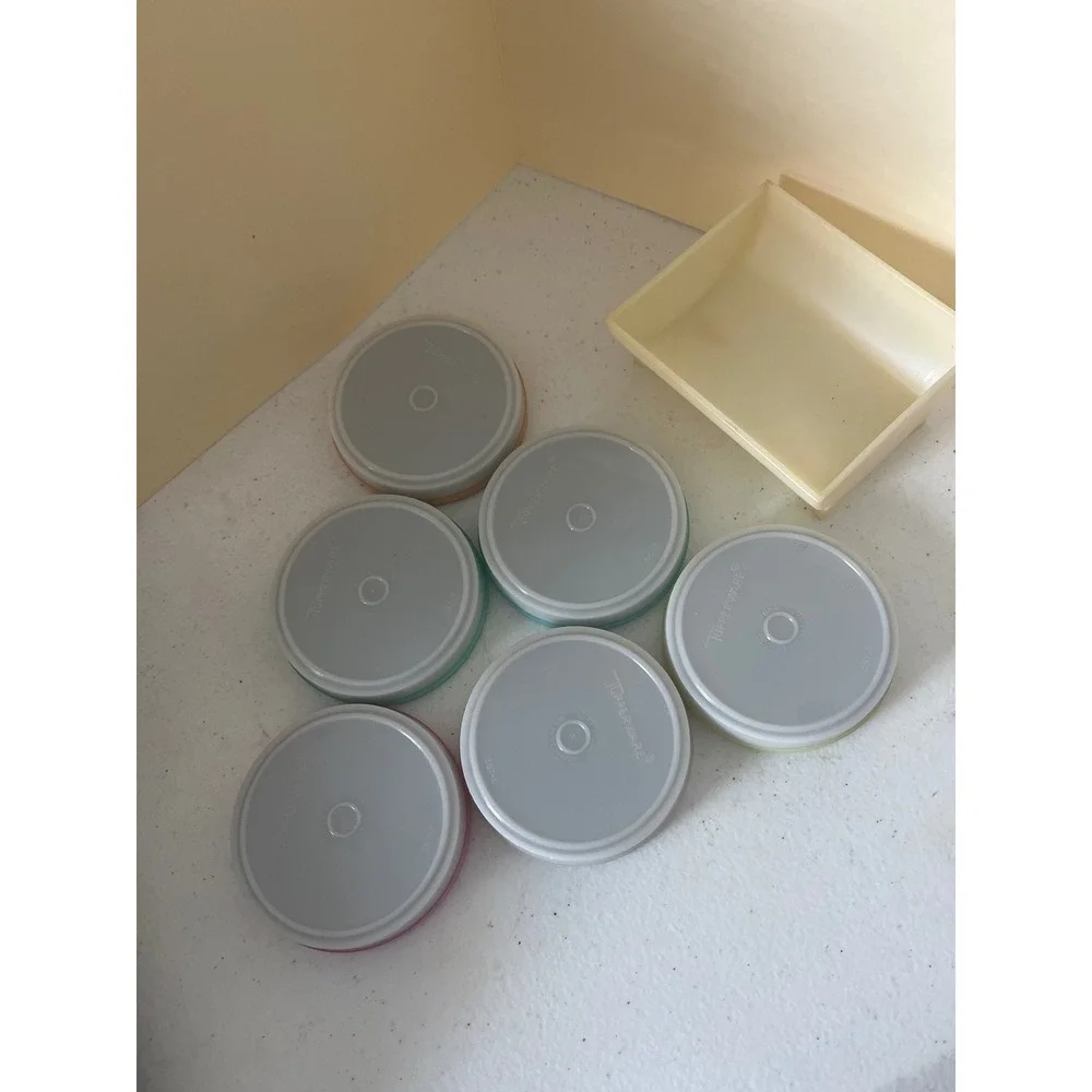 Vintage Tupperware Coasters Set of 6 with Caddy Pastel Colors 840 841